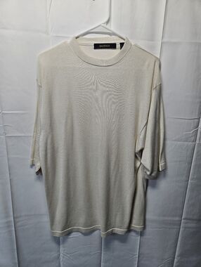 Bachrach Off-White Silk Blend Oversized Short Sleeve Crewneck